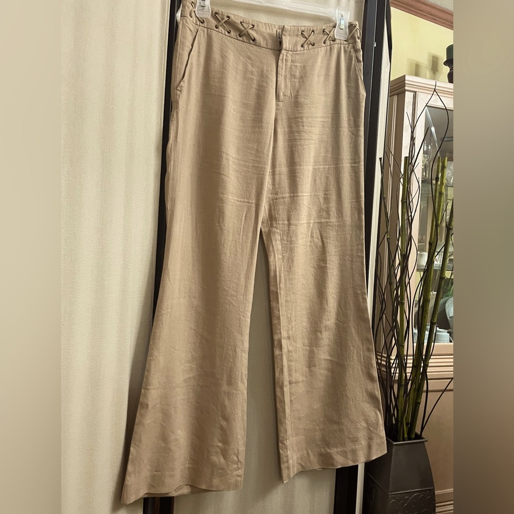 Ladies Linen Wide Leg Tan Pants